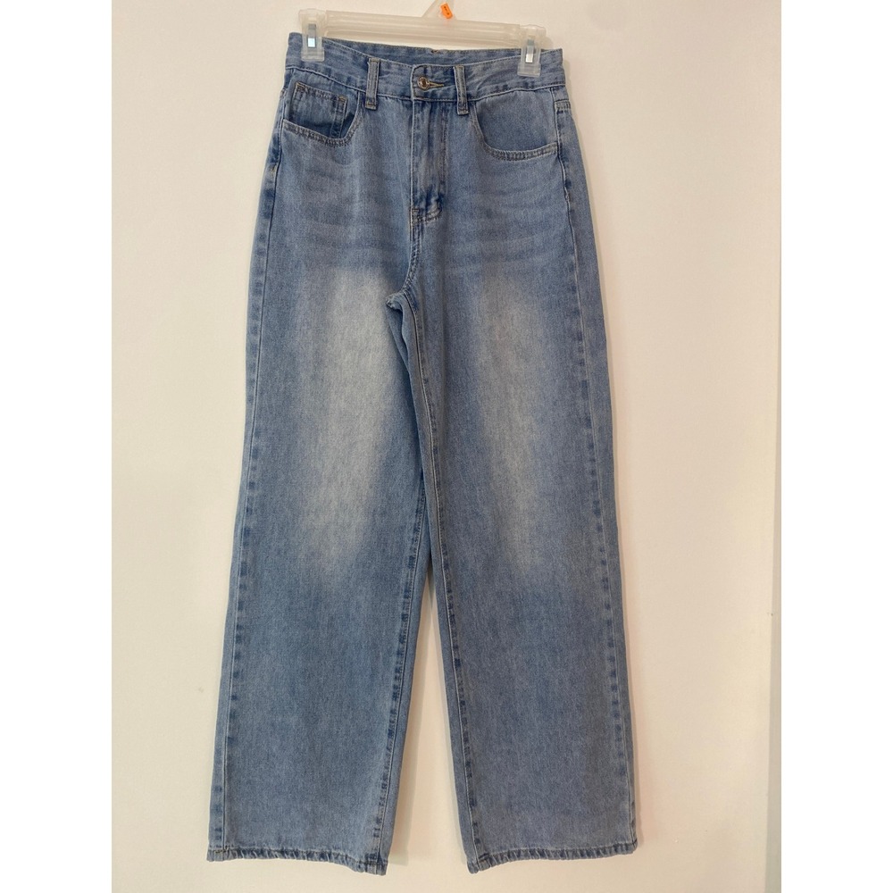 Womens High Waisted Wide Leg Jeans Light‎ Wash Blue Denim XS Oversized